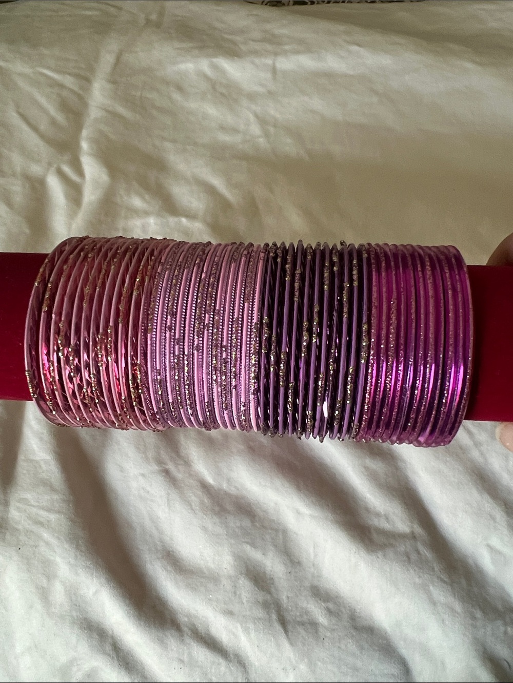 Girls Pink Stackable Glitter Bangle Bracelet Set